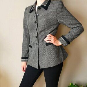 Vintage Escada black and white plaid wool silk patterned blazer